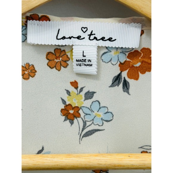 Love Tree Floral Wrap Blouse Top Ivory Orange Blue Petite Size L - Picture 2 of 4